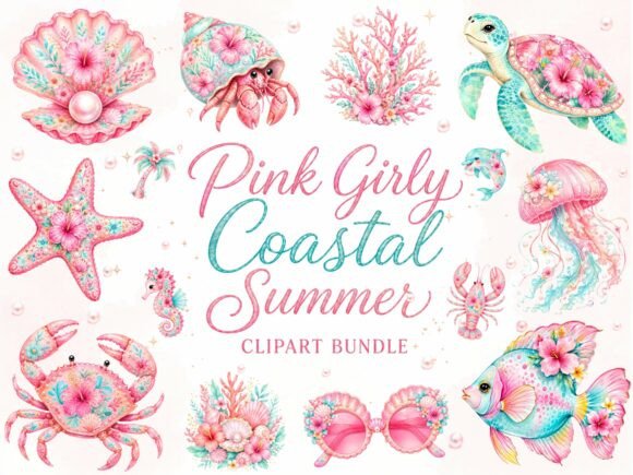 Download Pink Girly Coastal Summer Clipart Bundle - Summer Collection