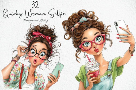 Download Quirky Woman Summer Selfie Clipart PNG - Summer Collection