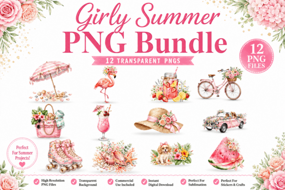 Download Girly Summer Clipart PNG Bundle - Summer Collection