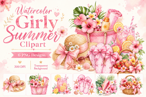 Download Watercolor Girly Summer Clipart - Summer Collection