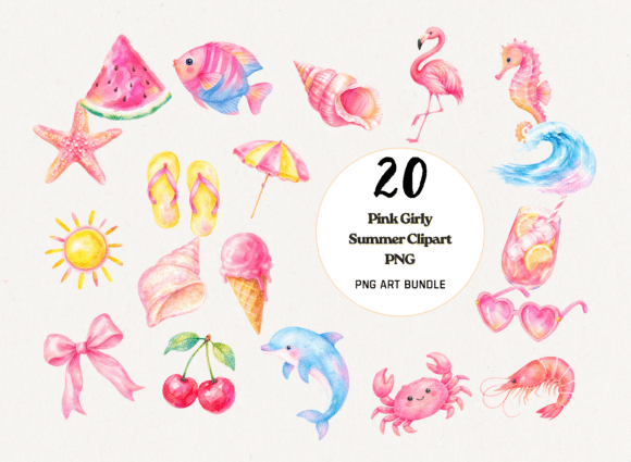 Download Pink Girly Summer Coastal PNG Bundle - Summer Collection