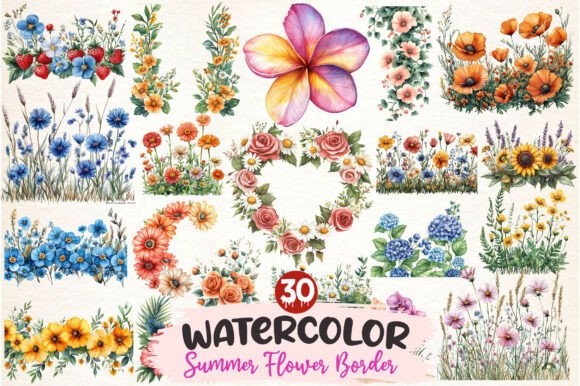 Download Watercolor Summer Flower Border Clipart - Summer Collection